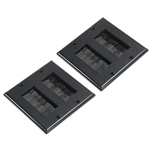 PATIKIL Brush Wall Plate Decoration Wall Panel Cable Pass Through Double Gang 114mmx114mm Black for Low-Voltage Cables Pack of 2