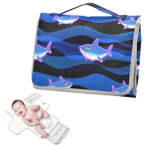 Cambiador reutilizable con bolsillo para pañuelos de dibujos animados lindo animal tiburón ola azul cambiador cambiador de pañales portátil ligero y plegable cambiador cambiador de bebé