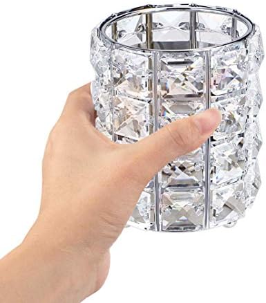 XCOZU Makeup Brush Holder, Crystal Makeup Brush Pot Round Make Up Brush Holder Organiser, Pots for Makeup Brushes Pen Eyebrow Pencil Holder Cosmetic Storage Container Silver