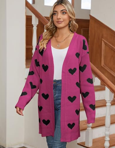 Image of Alsol Lamesa Women's Long Sleeve Heart Cardigan Sweaters V Neck Open Front Knit Coat