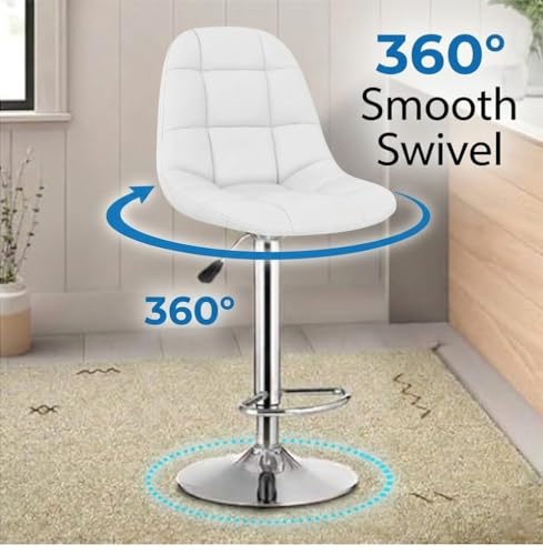 Image of Modern Egg Shape Bar Stool with 360 Swivel | Height Adjustable Bar Chair | Counter Stool & High Chairs | Comfortable for Home, Office, Restaurant Bar, Cafe & Cash Counter - (White)