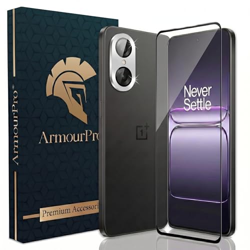 Image of ArmourPro Edge to Edge Tempered Glass for OnePlus Nord CE 5 with Silver Camera Ring Guard, 9H Screen Protector, Anti-Scratch, Anti-Fingerprint, Bubble-Free Installation Kit