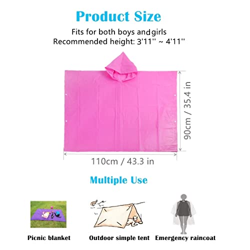 Rain Poncho for Kids (2 Pack), Reusable EVA Children Raincoat Ponchos Rain Jacket with Hood for 6-14 Girls Boys3