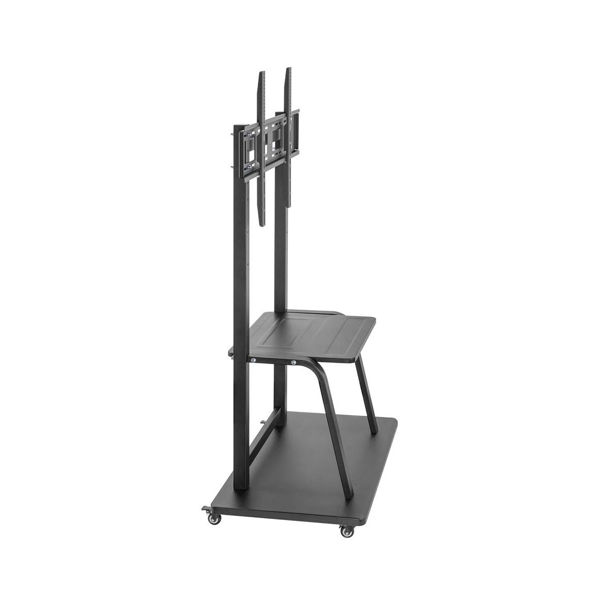 Ewent Premium TV-Ständer aus Stahl, Mobiler Ständer mit Rollen für Plasma-/LED-/LCD-Bildschirme von 55-120 Zoll, Bodenständer für Fernseher bis 150 kg, Höhen- und Breitenverstellbar, mit 2 Ablagen