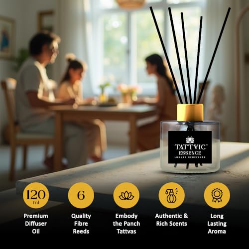 Image of Jasmine Reed Diffuser Set by Tattvic Essence | 6 Fiber Reed Sticks Free | Stress Relief & Aromatherapy | Long-Lasting, Smoke-Free Air Freshener for Home, Bedroom & Office | Ideal for Gifting | 120ml