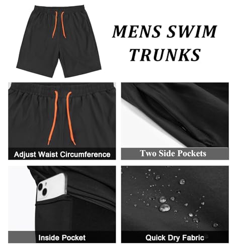 Image of Mens Swim Trunks with Compression Liner 2 in 1 Quick Dry Swimming Shorts Swimwear Bathing Suits with Pockets