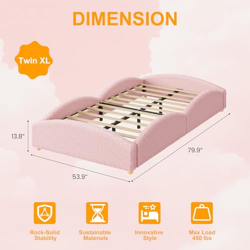 Image of Garvee Twin-XL Size Bed Frame for Kids, Pink