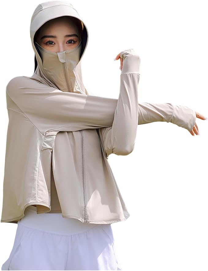 Image of SPF 50+ Long Sleeve UV Sun Protection Clothing Jacket Hiking Sun Shirt Zip Up Hoodie with Pockets For Summer