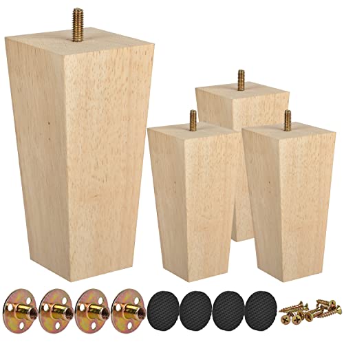 TCHOSUZ 8 Inch / 20cm Wooden Furniture Legs, Set of 4 Solid Wood Mid-Century Modern Pyramid Replacement Feet