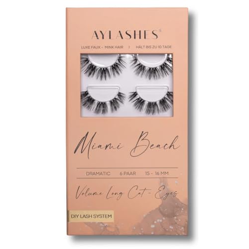 AYLASHES - DIY Wimpernextensions Maxi Box MIAMI BEACH | 6 Paar Wimpern | bis zu 7 Tage Halt | Wimpern DIY Set für zu Hause | künstliche Wimpern | Klebewimpern | lash extension set