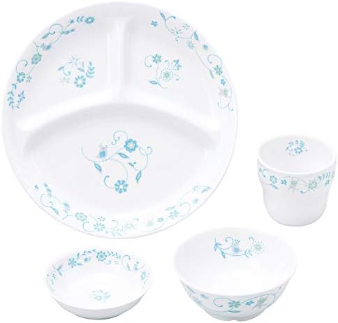 OGISO SET-0062 Tempered Porcelain Dinnerware Set of 4 (Dishwasher and Microwave Safe), Sarasa, Blue