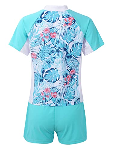 TTAO Girls 2-Piece Rash Guard Swimsuit Set Short Sleeves Tank Top with Bottom Boyshorts Bathing Suits2