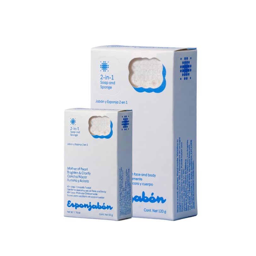 Esponjabon Mother of Pearl Soap Sponge - Refreshing Shower Scrubber for Bath Wash & Oil Removal - Bathroom Necessities with Invigorating Scents - Mini Pearl Included