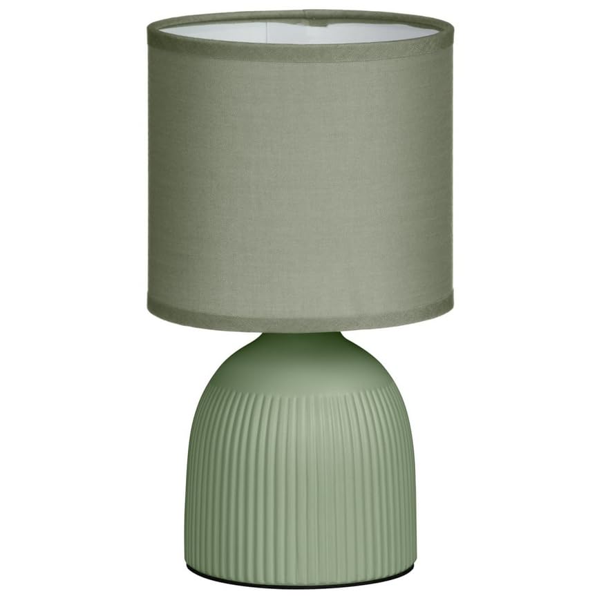 HMN Mini Bedside Table Lamp with Green Base and Polyester Fabric Lampshade, Main Operated Table lamp for Bedroom and Living Room (Green Lamp)