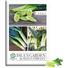 Large American Flag Leek Seeds Allium ampeloprasum 500+ Heirloom Non-GMO Seeds by Islas Garden Seeds, Long Thick White Stems, Mild Onion Flavor, Cold Hardy, Ideal for Soups Cooking Garden Beds