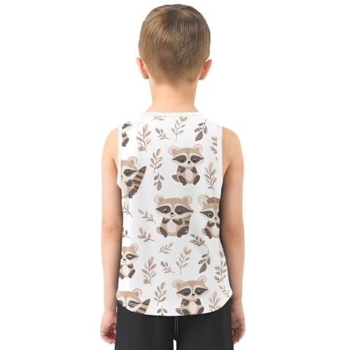Boys Tank Top Shirts Cartoon Raccoon Animal Leaf Sleeveless T-Shirts Crew Neck for Kids Clothing Children3