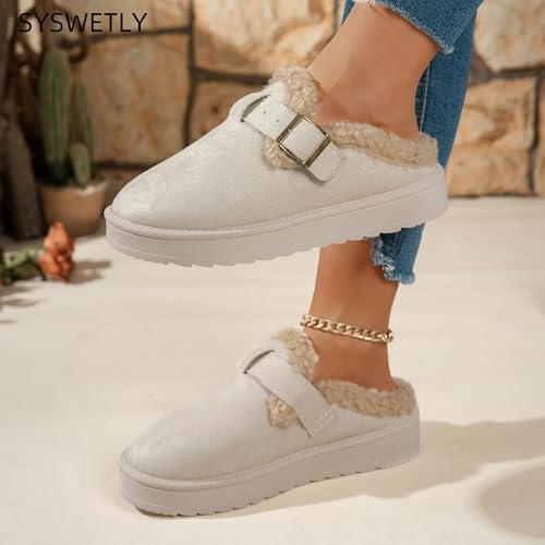 Women's Slipper Platform Mini Boots, Comfortable Memory Foam Slippers with Wool Lining, Plush Slippers for Women4