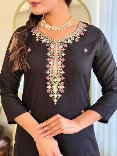 Image of Naixa Women's Rayon Embroidered Straight Kurta with Pant and Dupatta Sets (Available in Plus Size) (NX-624)