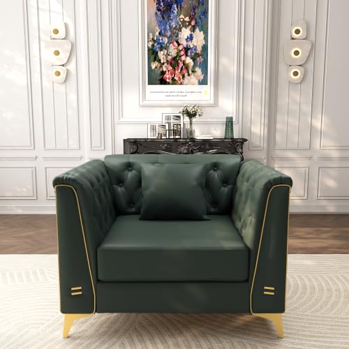 Image of KEIKI 40 inch Faux Leather Chesterfield Sofa with Handmade Button Tufted, Green