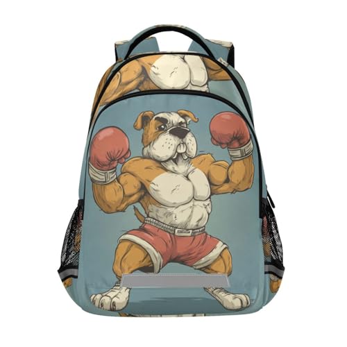 Boxing Dog Kid's Elementary Middle School Backpack for Son Daughter, Age 6-12 Back to School Backpack Bookbag Schoolbag for Boys Girls