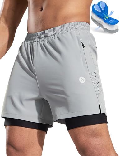 Nepest Mountainbike Hose Herren Kurz MTB Shorts Polster Radfahrerhose Herren Mit Tasche Fahrradhose Helles Grau,M