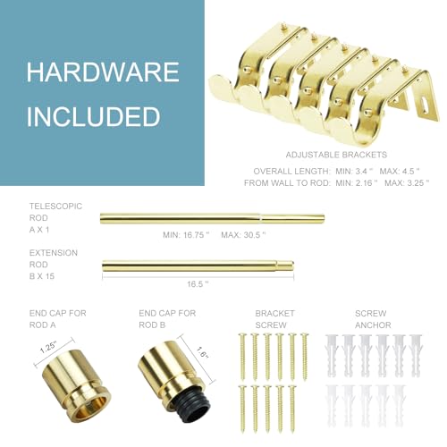 Image of Byondeth Curtain Rods for Windows 16 to 240 Inches Adjustable Length 1 Inch Diameter Window Curtain Rod with Aluminium Finials, Gold