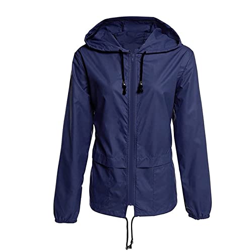 DRALOFAO Abrigos Impermeables para Mujer para Mujer Chubasquero Abrigo Mujer Cortefiel Parka Repelente deportiva para El Tiempo Libre Chaqueta para Adultos, de Verano Chaqueta Imperme Navy S