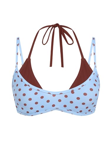 Image of ZAFUL Women's Polka Dot Bikini Tops Double Layer Halter Swimsuit Top Color Block Bathing Suit Top Only