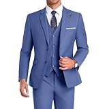 Mrbuerly Men Suit 3 Pieces Slim Fit, Ocean Blue Men's Suits Prom Blazer Vest Pants Formal Wedding Groomsmen Jacket-XXL4640