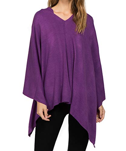 Image of Scarfand's Versatile V-Neck Boat Neck Cashmere Feel Poncho Sweater Bright Solid Colors
