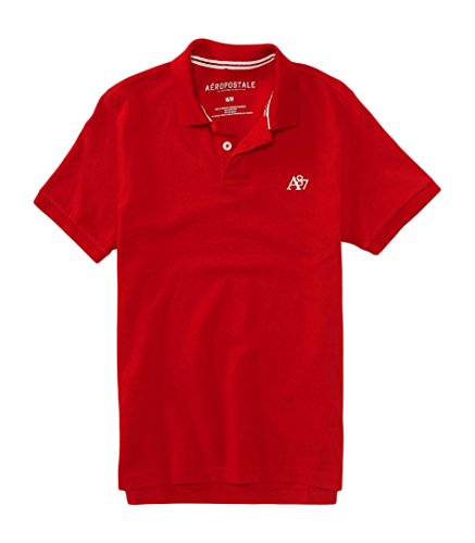 Aeropostale Men's A87 Solid Logo Piqu? Polo Shirt M Red Sky