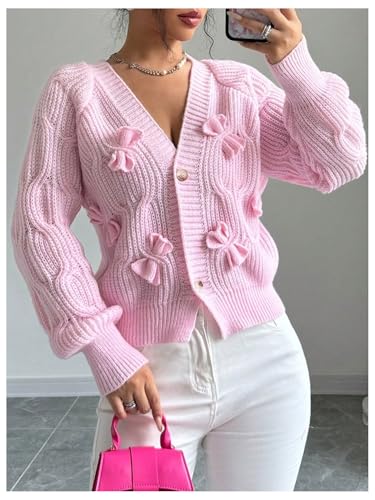 Image of Verdusa Womens Bow Cardigan Long Sleeve Chunky Sweater Outerwear Fall Cardigans Trendy