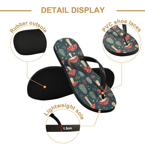 ALAZA Red Mushroom Pattern Flip Flops for Women Fashion Beach Slippers Comfort Mens Flip Flops Non-Slip Rubber Shower Slippers Sandal for Hotel Travel Sport,XS3