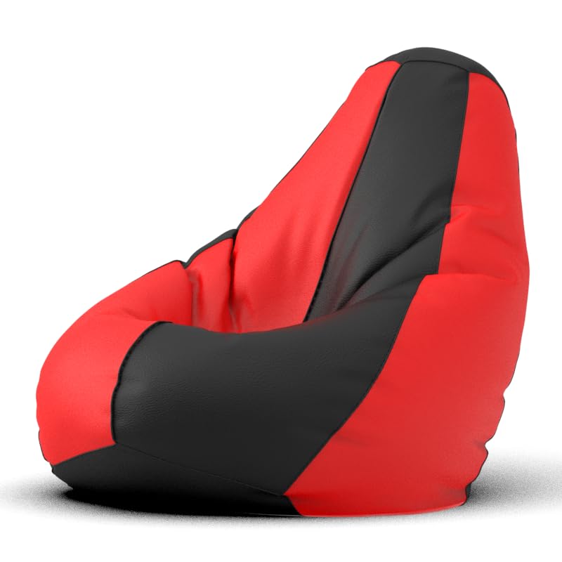 Image of Biggie Bean Bag 3XL Bean Bag Chair with Beans Filled-Perfect for Living Room,Bedroom,Study-Sale Design(Regular-Black Red)-Faux Leather