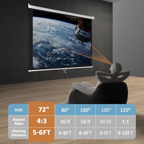 Image of SUPER DEAL 72'' 4:3 HD Projection Screen Foldable Anti-Crease Portable Projector Movie Screen Manual Pull Down for Home Theater Presentation Education Outdoor Indoor Public Display, White