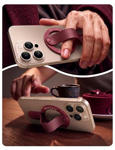 Image of GripMate for MagSafe Phone Grip for iPhone - Magnetic Phone Ring Holder Detachable for iPhone 17 Pro Max - Comfortable Finger Phone Loop Grip for Apple 16 /15 /14 /13 /12,Wine Red