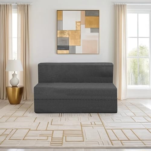 Image of Amazon Brand - Solimo 2 Seater 4 * 6 Jute Fabric Washable Cover Sofa Cum Bed2 Seater Double Foam Fold Out Sofa Cum Bed (Finish Color - Grey Delivery Condition - Pre-Assembled)