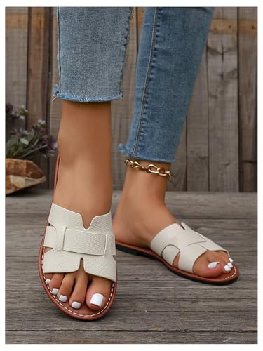 Verdusa Women's Cut Out PU Leather Flat Sandals Open Toe Slip on Slides Summer Slippers4