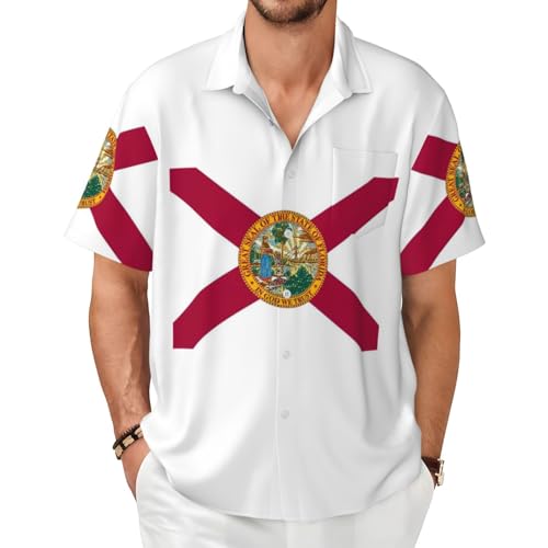 Chemise d'été manches courtes homme motif drapeau Floride aux finitions soignées