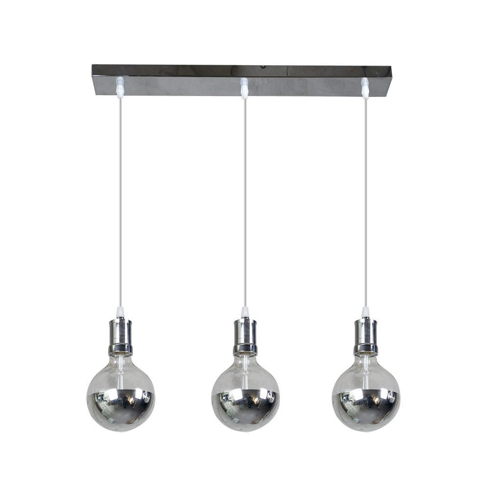 Lámpara cromo 3xE27, 24W, 2700K, 2100lm, dimensiones 64x12.5 cm, ideal para iluminación decorativa en hogares y oficinas.