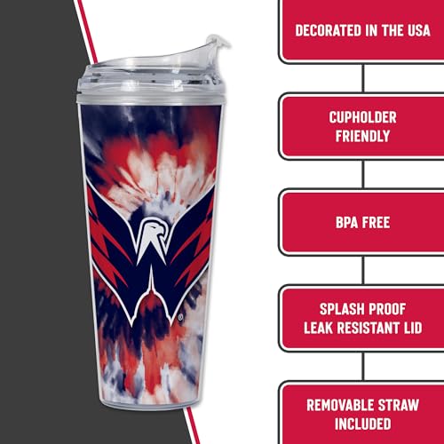 Image of Rico Industries NHL Hockey Team Color Tie Dye 24oz Metallic Acrylic Tumbler with Hinged Lid, Officially Licensed Double Wall Tumbler with Straw