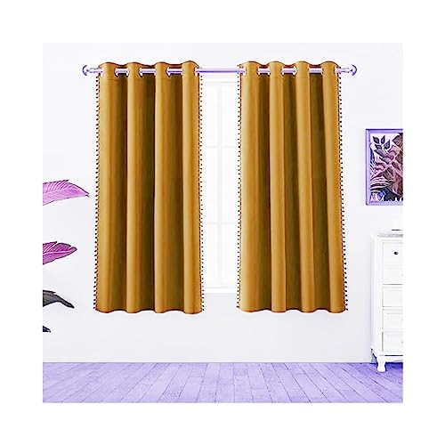 Image of Amazon Brand - Umi Velvet Eyelet Door Curtains with pom pom Lace for Living Room Bedroom Kitchen 2 pc Pack in Brown Color (Windows - 4 feet x 5 feet)