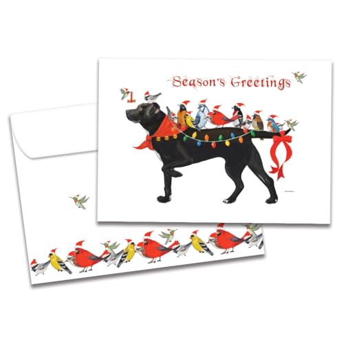 Tree-Free Greetings Bird Dog Christmas Cards - 10 Recycled 5x7 Cards & Matching Envelopes, Thick Cardstock, Sustainably Made in USA - Festively Silly Animals