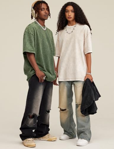 Image of Arssm Men Oversized T Shirts Vintage Tee Loose Fit Short Sleeve Casual Streetwear Baggy Washed Unisex Tops