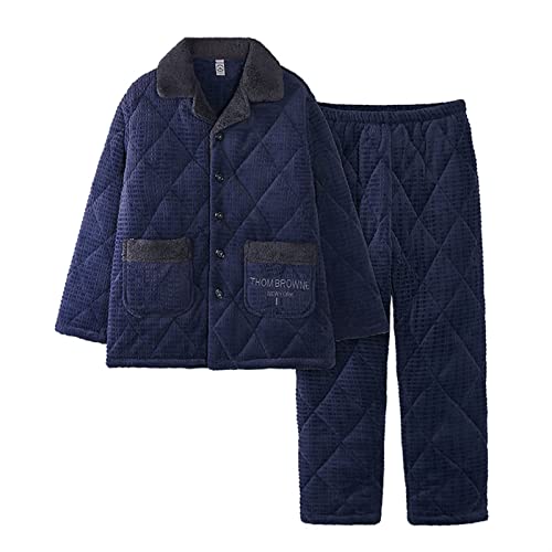 MERAXI Pijamas para Hombre, Pijamas de Invierno para Hombre, Chaqueta Gruesa de Terciopelo de Tres Capas, Conjunto de algodón, Chaqueta de algodón cálida de Lana coralina, Casas Gruesas de Franela
