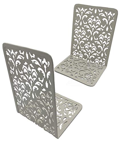 Kirbs' Kollection Bookends, Metal Bookend Supports for Shelves and Desk, Unique Carved Hollow