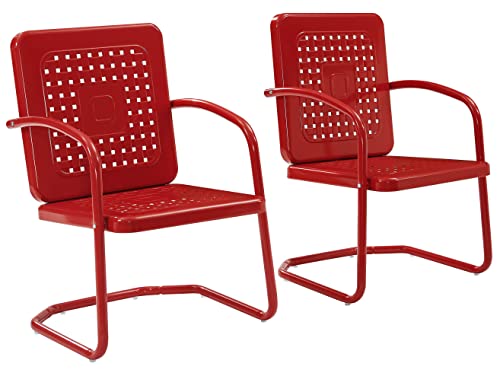 Crosley Furniture CO1025-RE Bates 2-Piece Retro Metal Outdoor Arm Chair Set, Bright Red Gloss #1