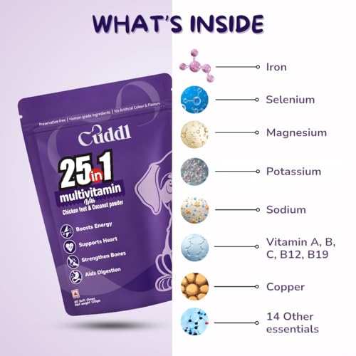 Image of Cuddl 25-in-1 Dog Supplement | Multivitamin Chews for Joints, Bones, Gut, Skin, Immunity | Vitamins, Minerals, Calcium, Biotin, Choline | No Fillers or Preservatives | All Ages