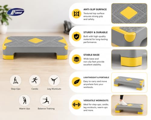 Image of Adjustable Aerobic Stepper Platform | Non-Slip Exercise Step Board for Cardio, Home Gym, Strength Training & Workout | Height Adjustable Fitness Step Bench