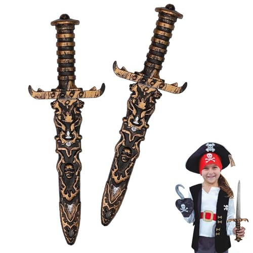 MisFun 2 Stück Dolch Kunststoff, Antiker Silberner Dolch Spielzeugschwert Nicht Scharf Gefälschtes Messer, Piratenschwert für Piratenkostüm...
